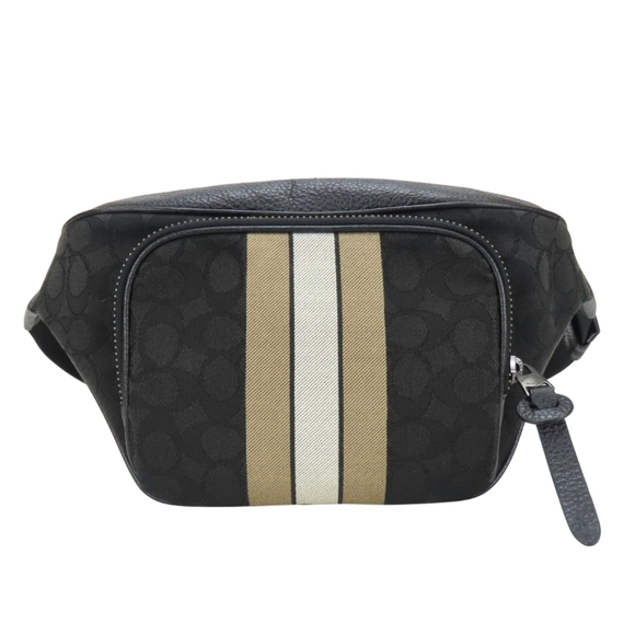 Coach Signature Body Bag C5386 Canvas Leather Black Beige Women's Men's COACH
